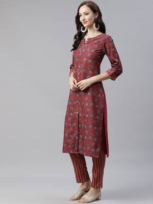 Maroon printed viscose rayon kurtas-and-kurtis 2