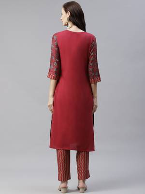 Maroon printed viscose rayon kurtas-and-kurtis 3