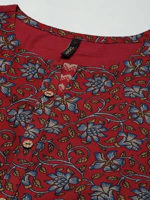 Maroon printed viscose rayon kurtas-and-kurtis 4