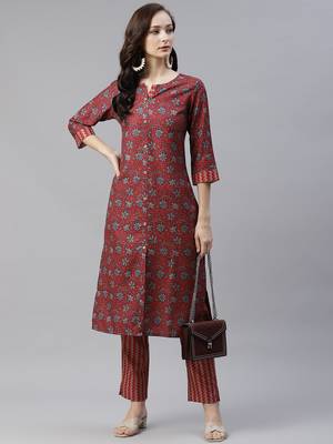 Maroon printed viscose rayon kurtas-and-kurtis 5
