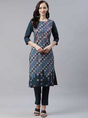 Green printed viscose rayon kurtas-and-kurtis 1