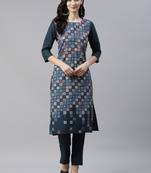 Green printed viscose rayon kurtas-and-kurtis