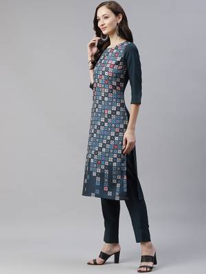 Green printed viscose rayon kurtas-and-kurtis 2