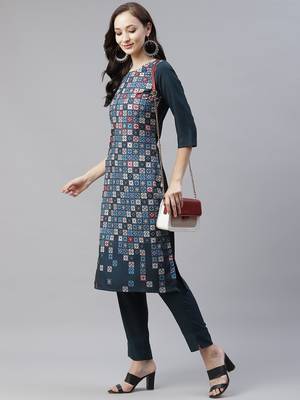 Green printed viscose rayon kurtas-and-kurtis 5