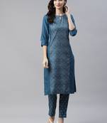 Blue printed viscose rayon kurtas-and-kurtis