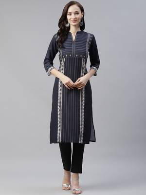 Black printed viscose rayon kurtas-and-kurtis 1