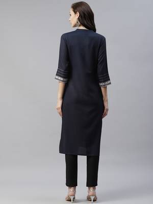 Black printed viscose rayon kurtas-and-kurtis 3