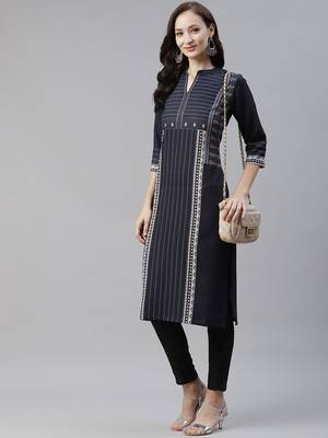 Black printed viscose rayon kurtas-and-kurtis 5