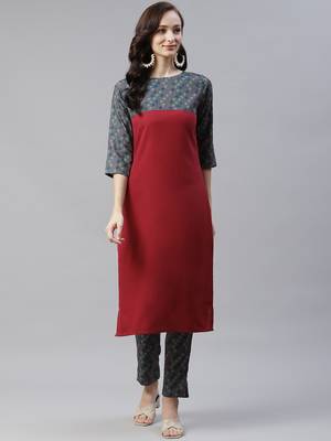 Maroon printed viscose rayon kurtas-and-kurtis 1
