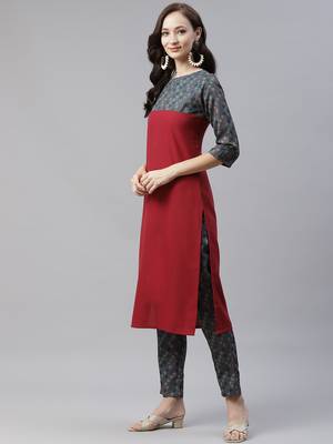 Maroon printed viscose rayon kurtas-and-kurtis 2