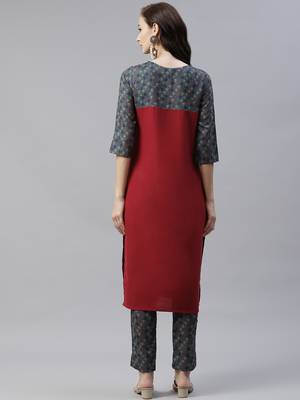 Maroon printed viscose rayon kurtas-and-kurtis 3