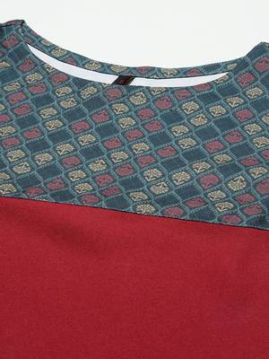 Maroon printed viscose rayon kurtas-and-kurtis 4