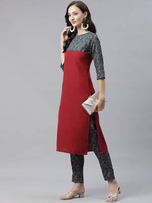 Maroon printed viscose rayon kurtas-and-kurtis 5