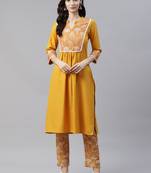 Mustard printed viscose rayon kurtas-and-kurtis