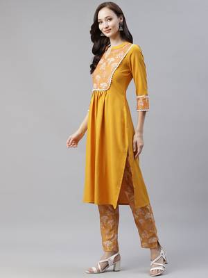 Mustard printed viscose rayon kurtas-and-kurtis 2