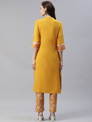 Mustard printed viscose rayon kurtas-and-kurtis 3