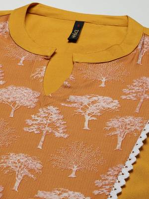 Mustard printed viscose rayon kurtas-and-kurtis 4
