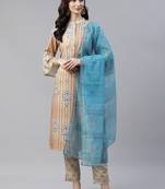 Mustard printed viscose rayon kurtas-and-kurtis