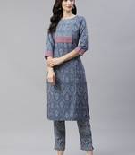Blue printed viscose rayon kurtas-and-kurtis