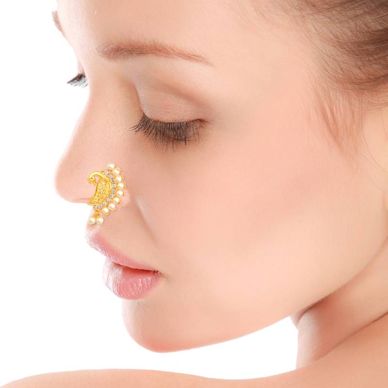 Mayur Design with AD stone Alloy Maharashtrian Cultural Nath Nathiya   Nose Pin for women