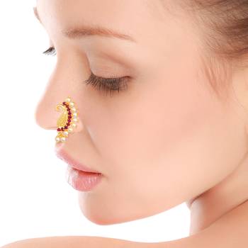 Mayur Design with AD stone Alloy Maharashtrian Nath Nathiya   Nose Pin for women 2