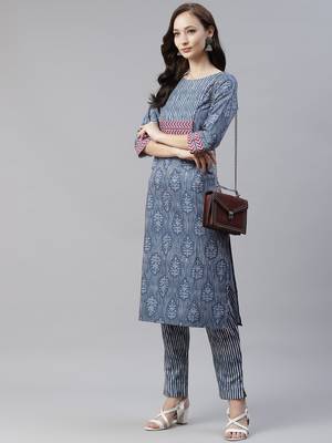 Blue printed viscose rayon kurtas-and-kurtis 4