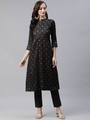 Black printed art silk kurtas-and-kurtis 1