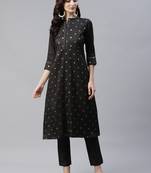 Black printed art silk kurtas-and-kurtis