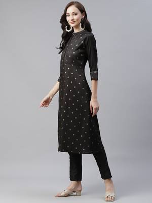 Black printed art silk kurtas-and-kurtis 2