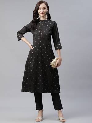 Black printed art silk kurtas-and-kurtis 5