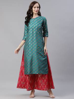 Green printed art silk kurtas-and-kurtis 1