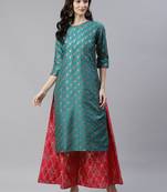 Green printed art silk kurtas-and-kurtis