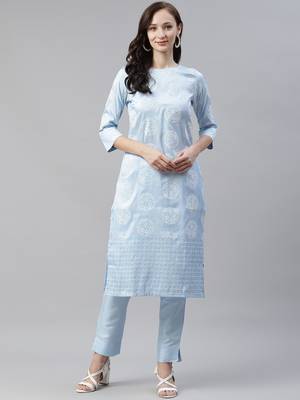 Blue printed art silk kurtas-and-kurtis 1