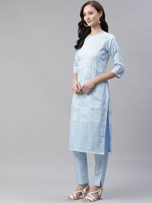 Blue printed art silk kurtas-and-kurtis 2