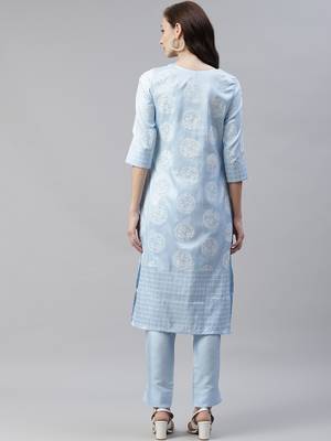 Blue printed art silk kurtas-and-kurtis 3