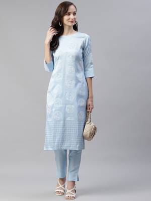 Blue printed art silk kurtas-and-kurtis 5