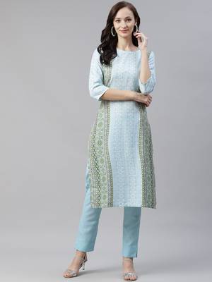 Blue printed viscose rayon kurtas-and-kurtis 1