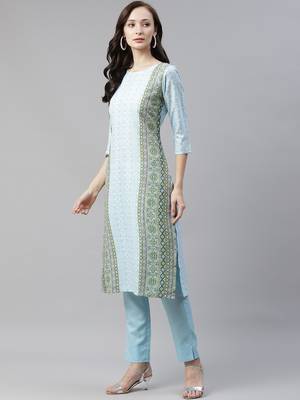 Blue printed viscose rayon kurtas-and-kurtis 2