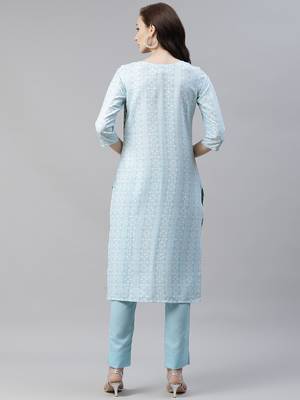 Blue printed viscose rayon kurtas-and-kurtis 3