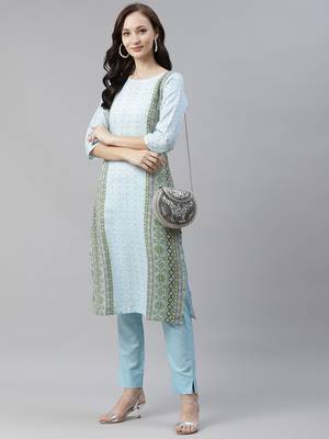 Blue printed viscose rayon kurtas-and-kurtis 5