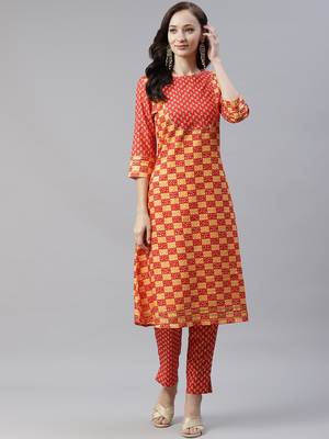Red printed viscose rayon kurtas-and-kurtis 1