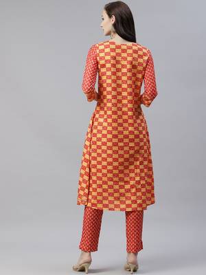 Red printed viscose rayon kurtas-and-kurtis 3