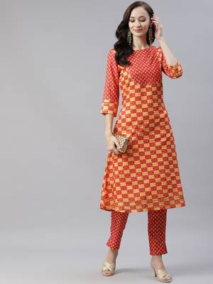 Red printed viscose rayon kurtas-and-kurtis 5