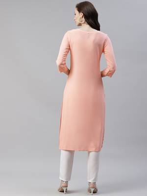 Peach printed viscose rayon kurtas-and-kurtis 3