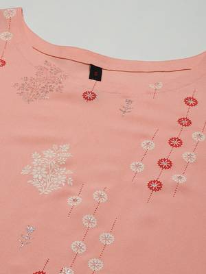 Peach printed viscose rayon kurtas-and-kurtis 4