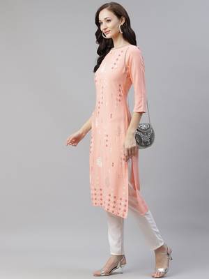 Peach printed viscose rayon kurtas-and-kurtis 5