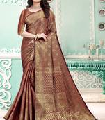 Brown Soft Silk Blend Saree With Blouse Piece