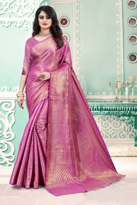 Pink Soft Silk saree with blouse piece 1