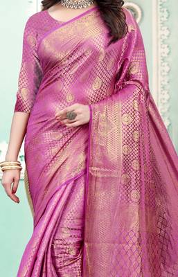 Pink Soft Silk saree with blouse piece 2