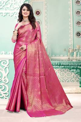 rani pink Soft Silk saree with blouse piece 1